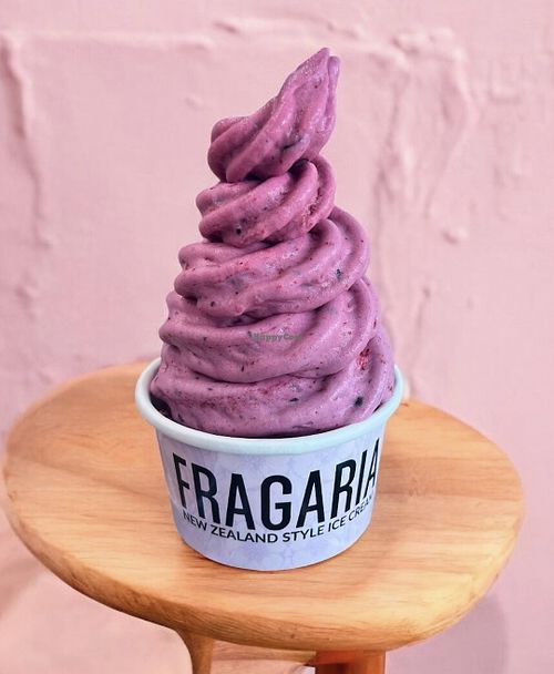 Mixed berries blended into plant-based vanilla ice creamm  at Fragaria in Maitland