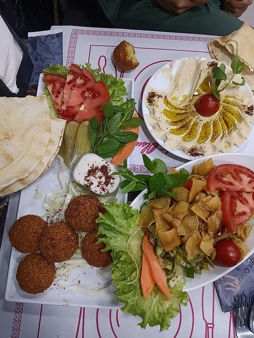 Falafel, fattoush and hummus at Palestinian Restaurant - SEKA in Istanbul