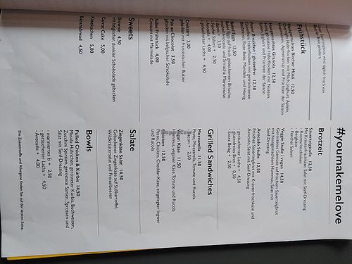Menu at Café Oliv in Berlin