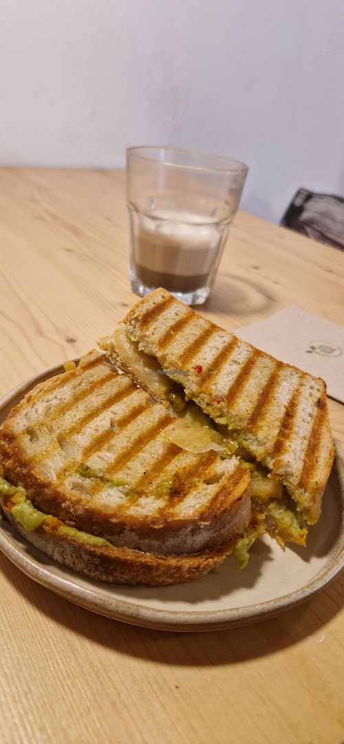 Homemade kimchi and avocado toasted sandwich at Cafeteria Brü in Vic