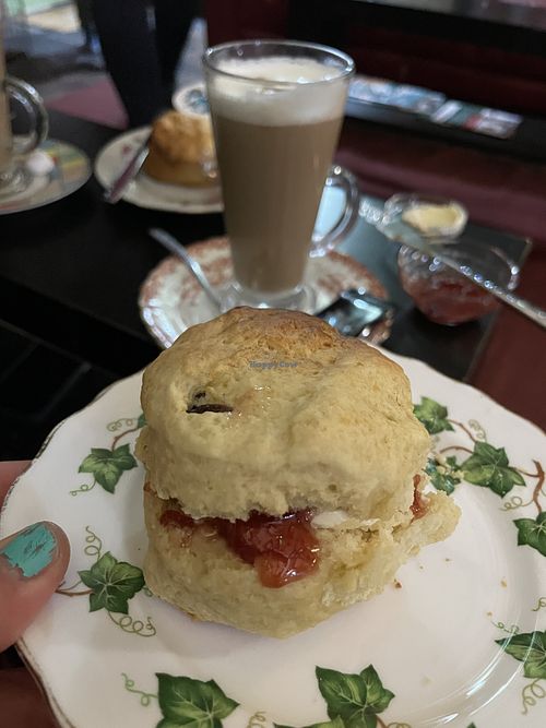 Vegan scone and Latte   at The Crosskeys Llanfyllin in Llanfyllin