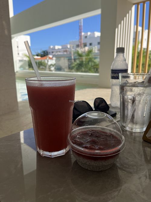 chia pudding with berries and smoothie  at GreenFit Healthy Café in Punta Cana