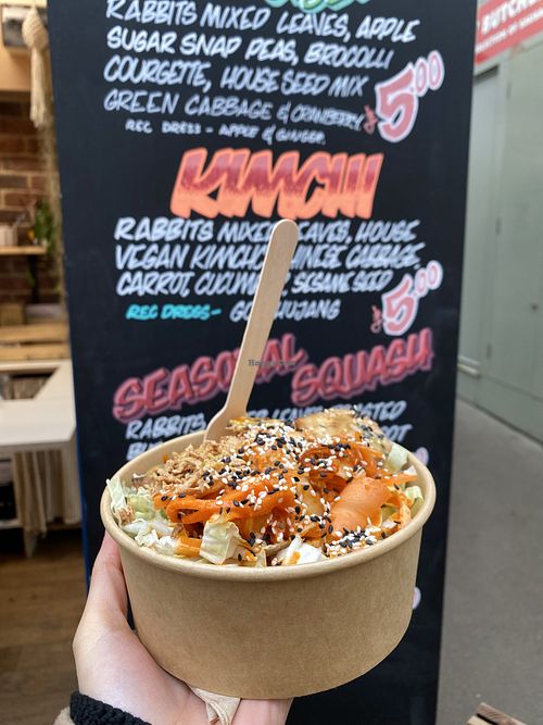 Kim chi salad bowl with tofu (all vegan)  at Rabbits Salad Bar in Norwich