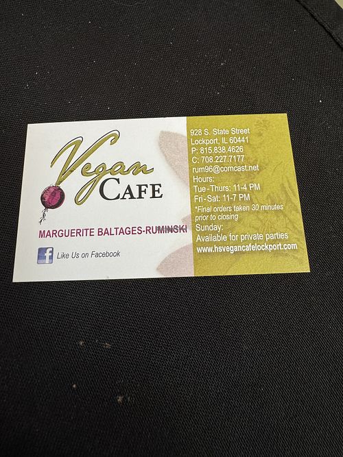Their card   at The Vegan Cafe in Lockport
