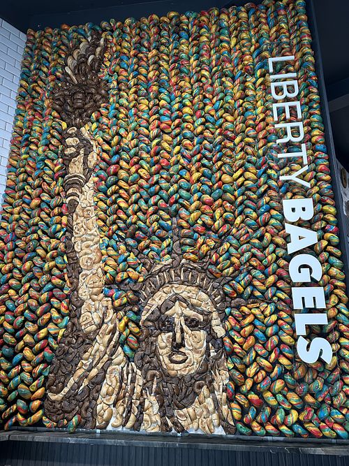 Bagel wall  at Liberty Bagels Grand Central in New York City