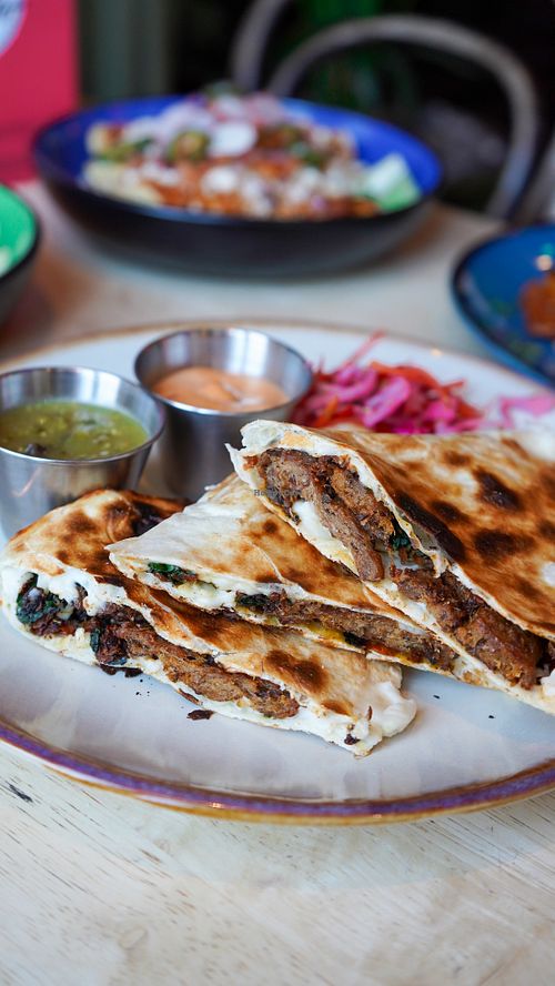 Barbacoa quesadilla - vegan, nut free   at Antojitos Cantina in Edinburgh