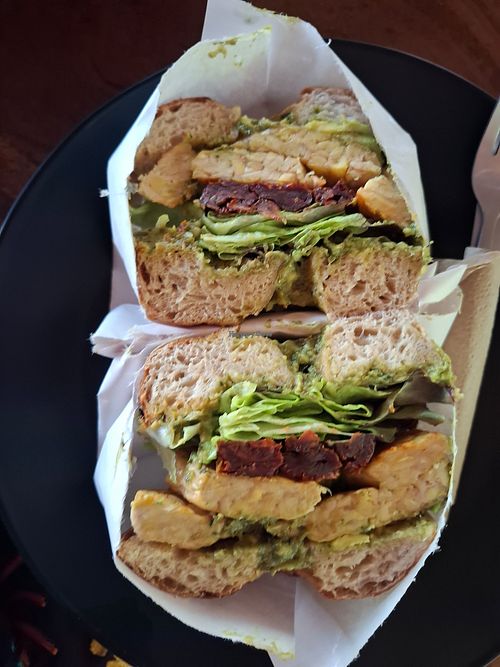 Tempeh bagel at Aleena Minimart in Krabi