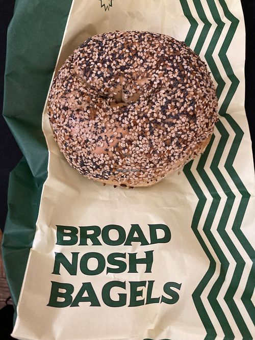 Everything bagel at Broad Nosh Bagels - 49th St in New York City