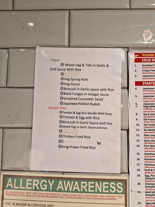 Vegan & GF options menu at Do Eat Manchester in Manchester
