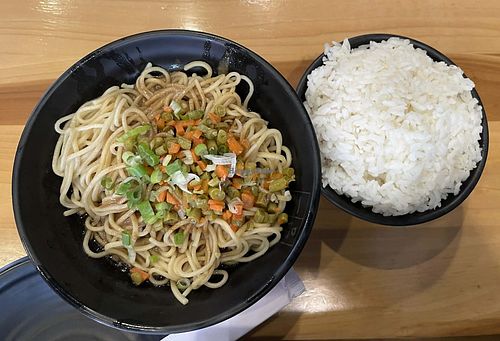 Wuhan Hot Noodles with Sesame Sauce and a bowl of white rice. at Tasty Dining in San Gabriel