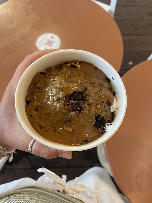 Vegan coconut yogurt with Biscoff Oreo’s, granola  at Yomo Frozen Yogurt and Acai in Kotara