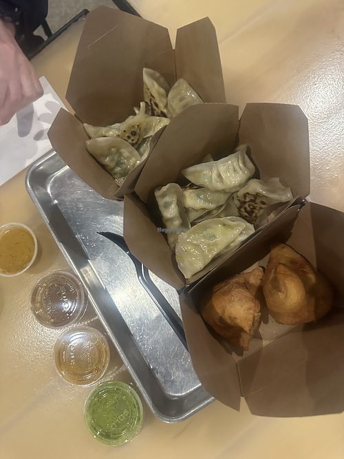 Vegan options dumplings / samosas/ sauce  at Momo Cha in Detroit
