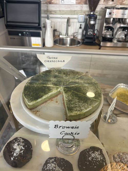 Vegan matcha cheesecake  at Jujin Broadway Breakfast and Coffee in Chicago