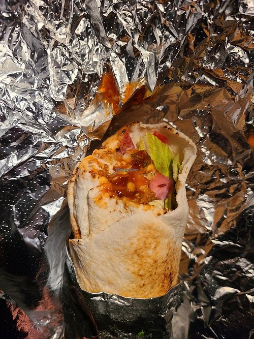 falafel wrap with hot sauce at Falafel Xpress -- FX Vegetarian in Lakewood