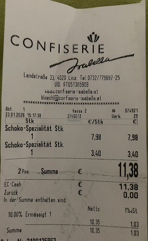 bill  at Confiserie Isabella in Linz
