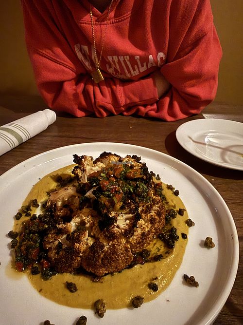 ROASTED CAULIFLOWER
Cajun Spice, Parsley, Sun Dried Tomato, Salsa Verde, Turmeric Soubise  at Chenzo's Italian Kitchen & Bar in 