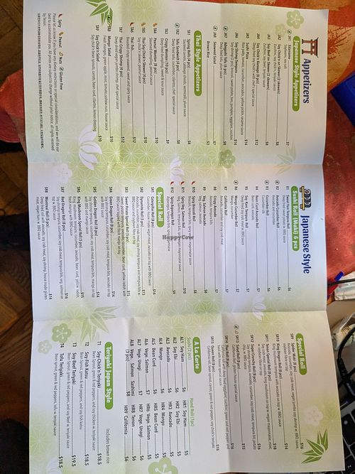 This is the all-vegan menu at Tenon Vegan Sushi in New York City