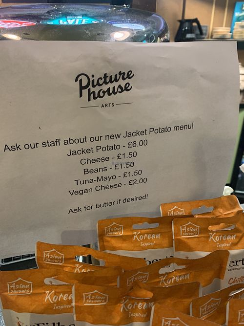 Vegan baked potato options available   at Arts Picturehouse Cafe in Cambridge