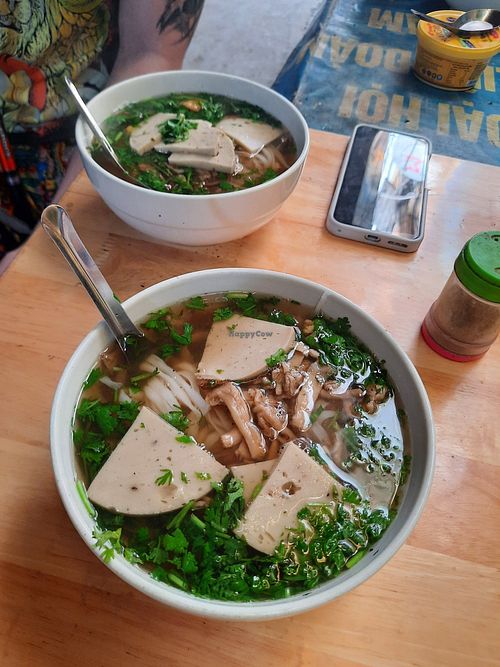 Vegan Pho with grilled mushrooms and tofu slice at Vegan Pho Mrs Rose (Phở Chay Cô Hồng) in Hanoi
