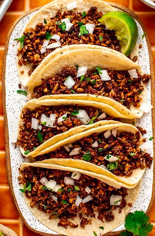 vegan street tacos 
vegan asada or chicken, onion, cilantro & lime, red or green salsa at Chiquito Picoso Kitchen in Moreno Valley