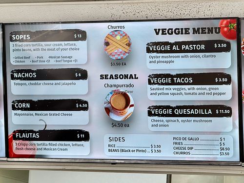 Veggie Menu at Tacos Al Pastor in Atlanta