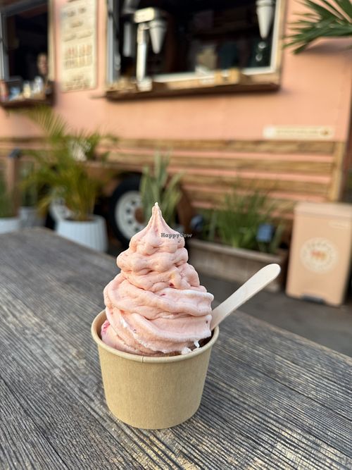 Strawberry, raspberry, mango with coconut ice creamm  at Reef's Real Fruit Ice Cream in Kihei