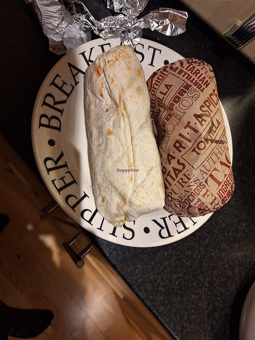 Vegan chilli non carne burritos at Tortilla Leeds Bond Street in Leeds