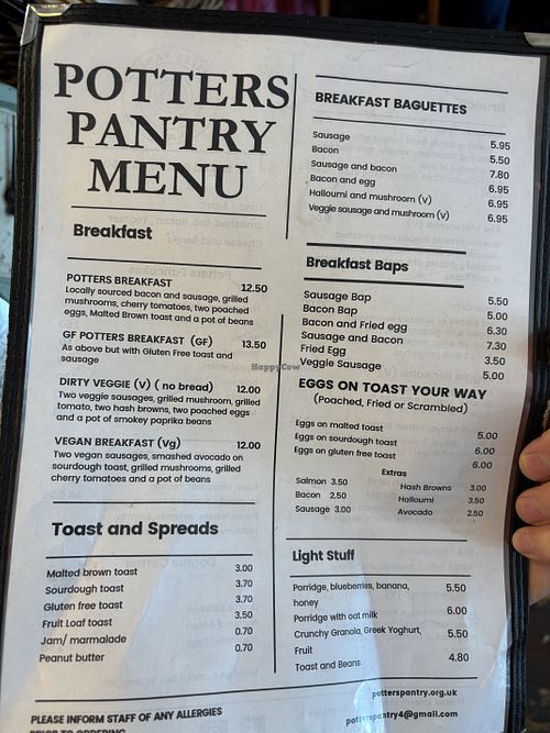 Menu  at Potter's Pantry in London