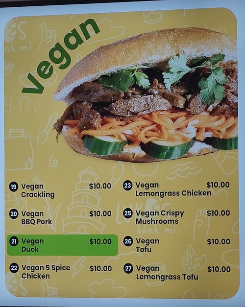 Vegan options available as of 12/03/26 at Luke's Bánh Mì in Melbourne