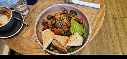 The B/S Bowl with mushrooms  added. at Bittersweet Cafe Patisserie in Port Macquarie