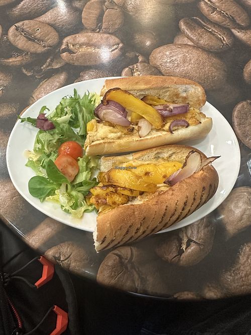 Grilled huomous and vegetables (pepper and onion only)  at Boswells Cafe in Newport