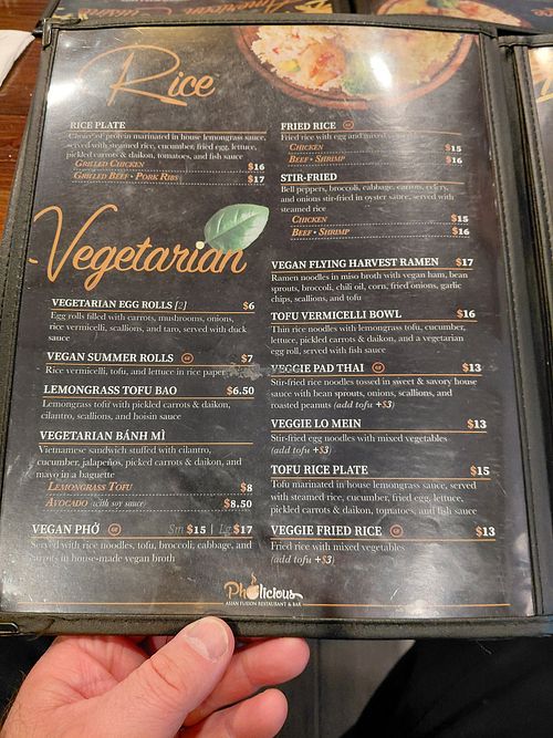 Vegan and Vegetarian options available at Pholicious Asian Fusion Restaurant & Bar in Holden