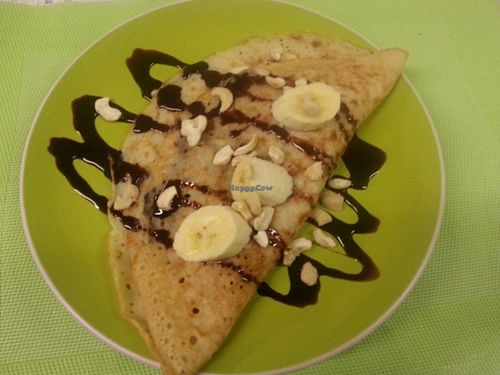 Chocolate, Banana, Cashew Crepe. Vegan, Gluten Free at Bubble Tea Paradise Healthy Cafe in Limerick