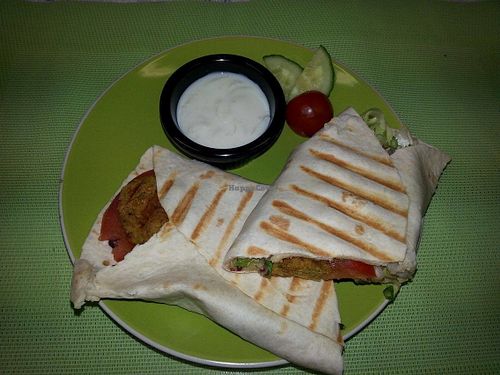 Vegan Falafel Wrap w/ Vegan Tzatziki Sauce at Bubble Tea Paradise Healthy Cafe in Limerick