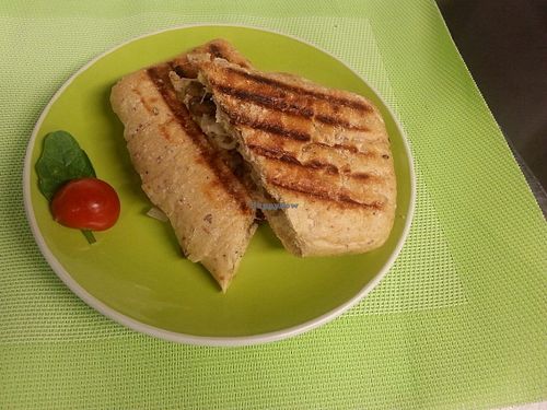 Italian Style Ciabatta. Pesto, Mozzarella, Tomatoes. Vegan Available at Bubble Tea Paradise Healthy Cafe in Limerick