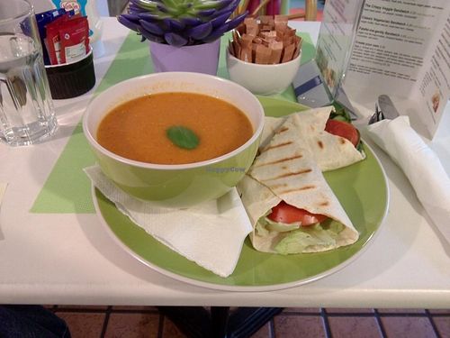 Red lentil soup + wrap at Bubble Tea Paradise Healthy Cafe in Limerick