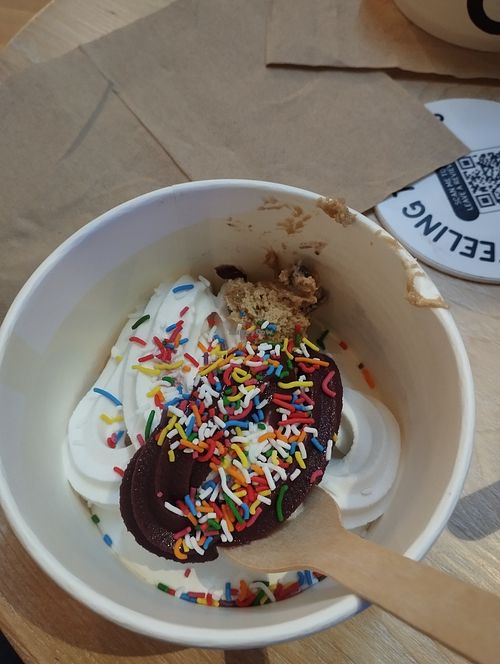 Acai and coconut frozen yogurts with toppings at Yo-Chi in Chippendale