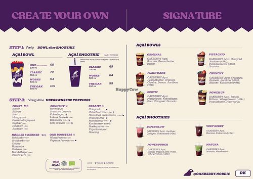 Menu: Bowl and Smoothies at OAKBERRY Açai Aalborg in Aalborg