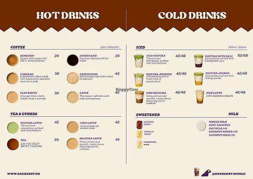 Menu: Hot and cold drinks at OAKBERRY Açai Aalborg in Aalborg