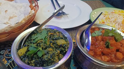 Sag Aloo and Chana Masala. Delicious! Worth a visit. at Curry Palace Restaurant in Krabi