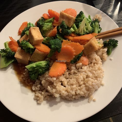 Broccoli tofu garlic sauce all mixed in at Vida's Thai Food in Homer