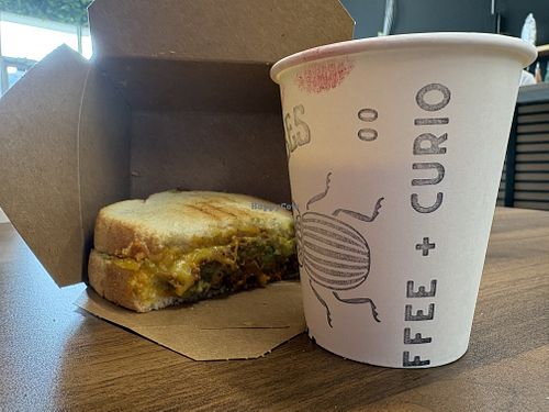 Cheese & chorizo toastie & cafe de olla coffee   at House of Vibes Coffee in Avon