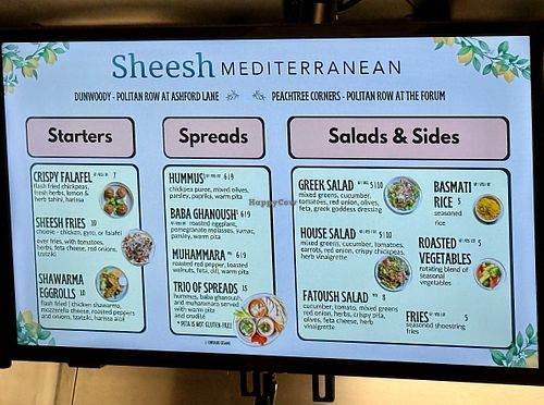 Starters, Spreads, Sides, and Salads Menu at Sheesh Mediterranean in Dunwoody
