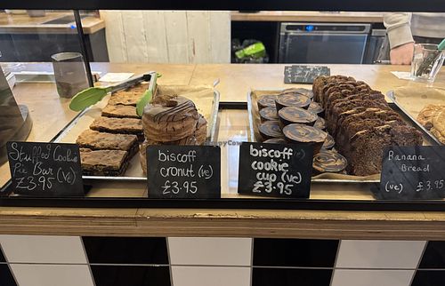 Several vegan pastriess  at Nomad Coffee  in Manchester