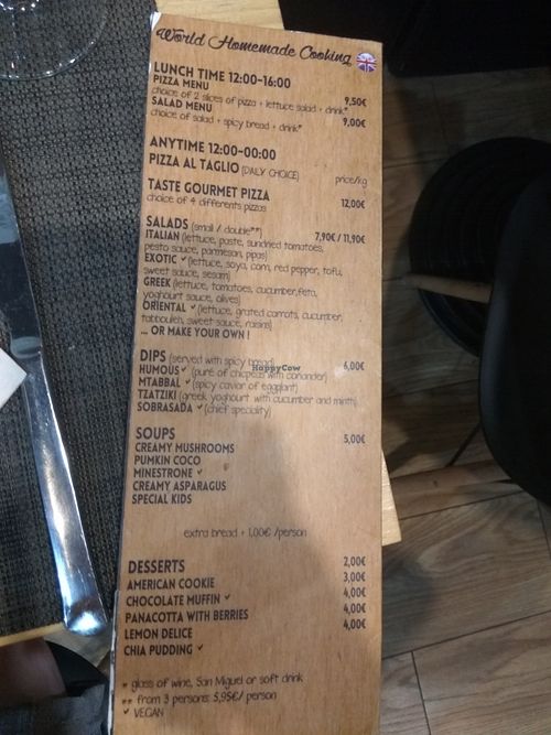 Inside of the menu at Fast and Bio in Alicante