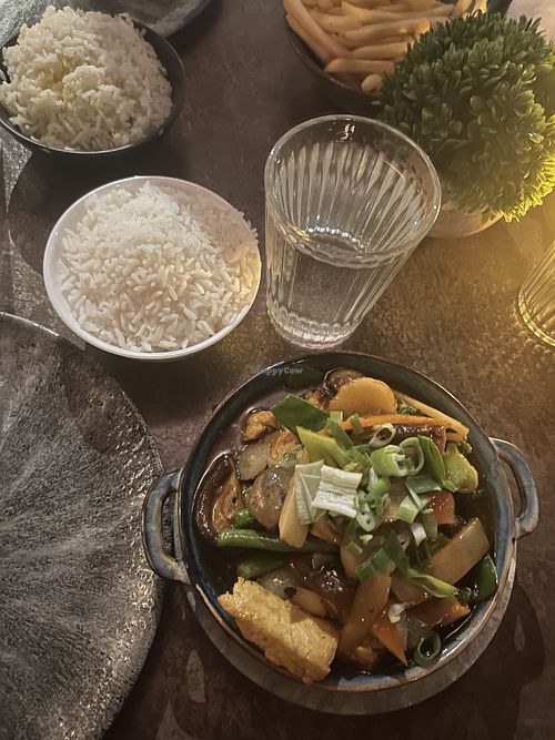 Shitake mushrooms and tofu main, jasmine ricee  at Lychee Oriental in Glasgow