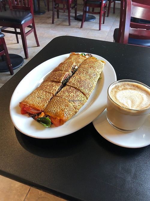 Italiam crepe and green coffe at V&V Delicious Crepes in Capitola