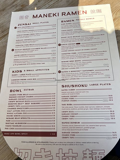 Menu   at Maneki Ramen Worcester in Worcester