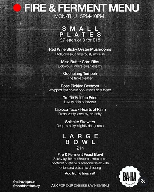 Menu at Cheddar x Baha in Birmingham