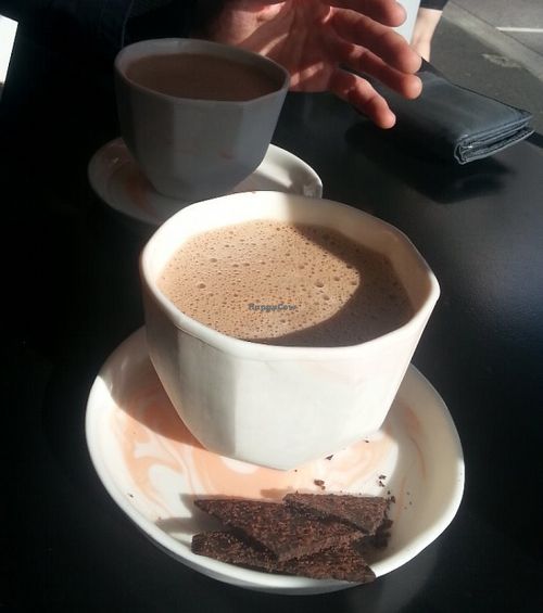 Hot chocolates with brazil nut milk at Pana Chocolate in Richmond
